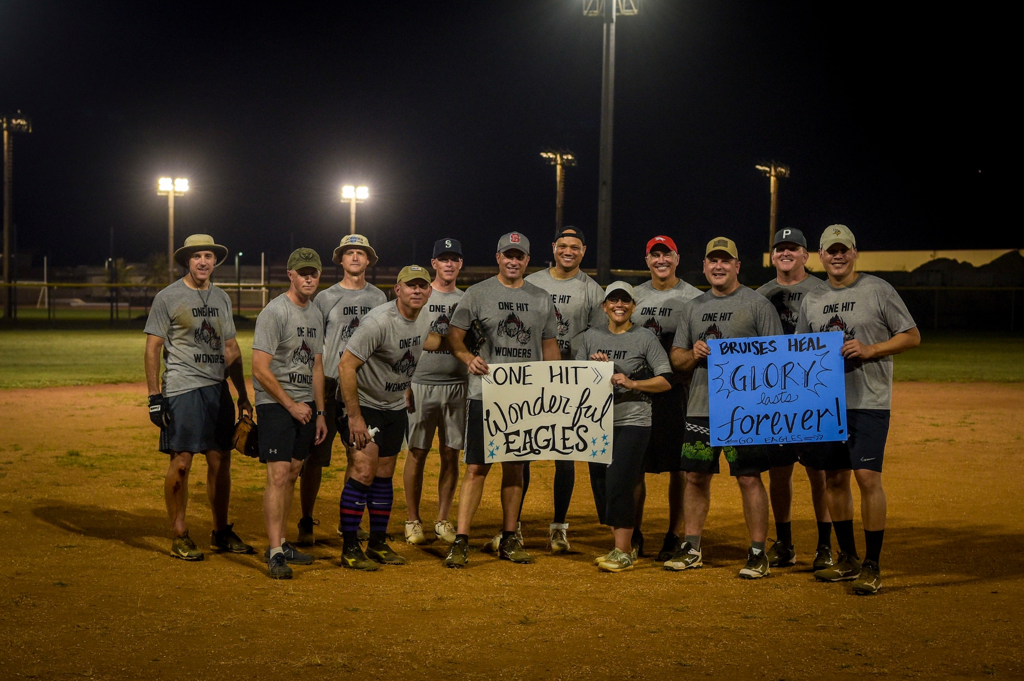 The Eagle's poses for a photo during the Chief’s versus Eagle’s softball game at Andersen Air Force Base, Guam, June 18, 2021.