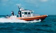 A 44-foot secure all-around flotation equipped (SAFE) boat, donated to the  Royal Bahamas Defence Force (RBDF) by U.S. Northern Command, demonstrates its maneuvering capabilities and top speed of 36 knots just off the coast of New Providence near the RBDF Headquarters at Coral Harbour Base, June 22, 2021.