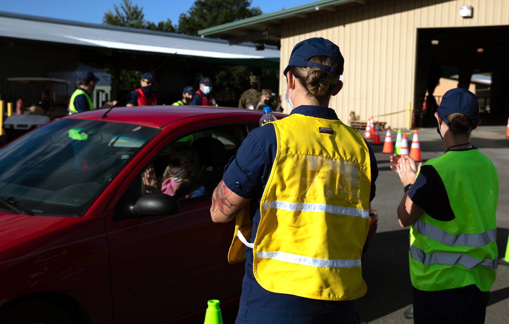 Car in line at vaccination center