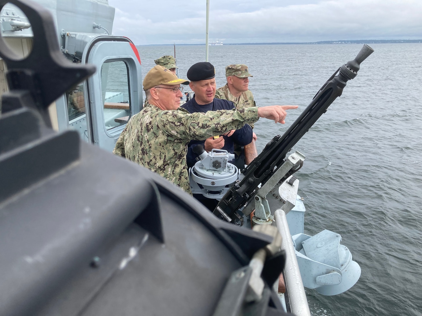 210613-N-NO901-0001 BALTIC SEA (June 13, 2021) Estonian head of Navy Commodore Jüri Saska, middle, and Vice Adm. Gene Black, commander, U.S. Sixth Fleet and commander, Naval Striking and Support Forces NATO, observe a historic mine disposal aboard Estonian minehunter EML Admiral Cowen (M 313), June 13, 2021, in the Baltic Sea. The 50th BALTOPS represents a continuous, steady commitment to reinforcing interoperability in the Alliance and providing collective maritime security in the Baltic Sea. (U.S. Navy courtesy photo)