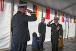 KIEL, Germany (June 19, 2021) Cmdr. Jan Wijchers, Royal Netherlands Navy, is relieved by Capt. Sam P. Brasfield as commanding officer of Standing NATO Mine Countermeasures Group One (SNMCMG1), aboard the Blue Ridge-class command and control ship USS Mount Whitney (LCC 20), during the change of command ceremony, June 19, 2021 after exercise BALTOPS 50. Brasfield is the first U.S. commander to command a SNMCM. SNMCMGs provides Allied Maritime Command with constant MCM capabilities to ensure safe and secure sea lanes of communication.