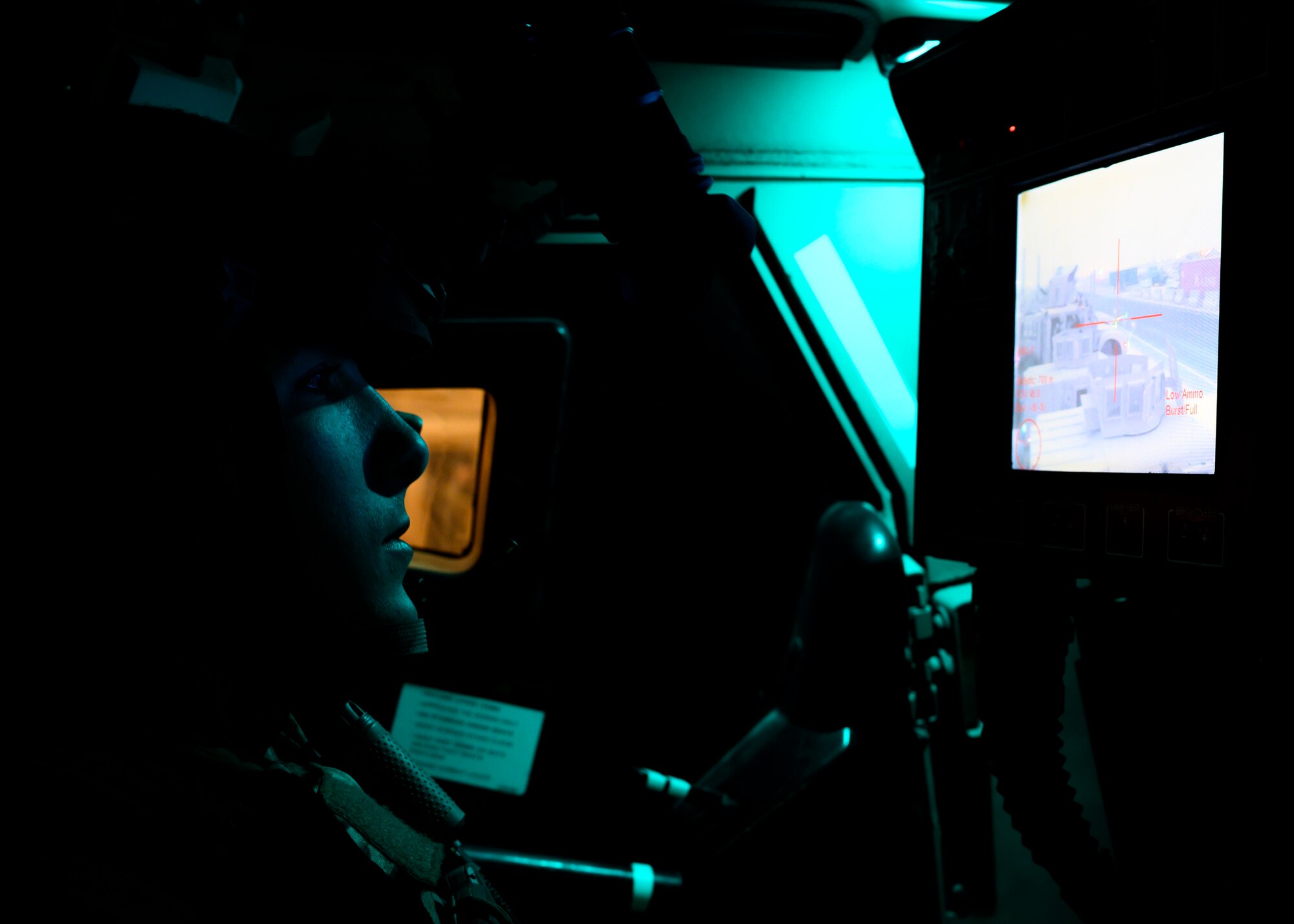 U.S. Air Force Senior Airman Taylor Fernandez, 378th Expeditionary Civil Engineer Squadron bomb disposal technician, participates in a quick response training event in blackout conditions at Prince Sultan Air Base, Kingdom of Saudi Arabia, June 12, 2021. PSAB Explosive Ordnance Disposal, Security Forces and Medical personnel participated in integrated training to bolster defensive capabilities and maintain readiness at all times. (U.S. Air Force photo by Senior Airman Samuel Earick)