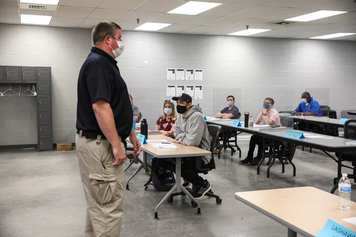 NNSY Culture Change Team (CCT) member and Empowerment Series Facilitator Adam Fahy leads ‘The Team’ session Apr. 21, encouraging the NNSY workforce on inspiring positive change to the way we do business and work as One Team with One Mission.