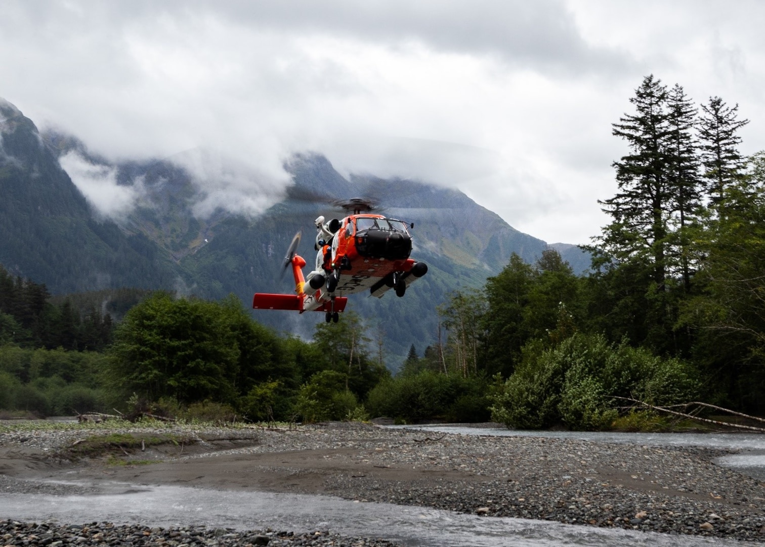 A U.S. Coast Guard MH-60 Jayhawk touches down in Alaskan wilderness during regular training exercises. (U.S. Coast Guard Air Station Sitka photo)