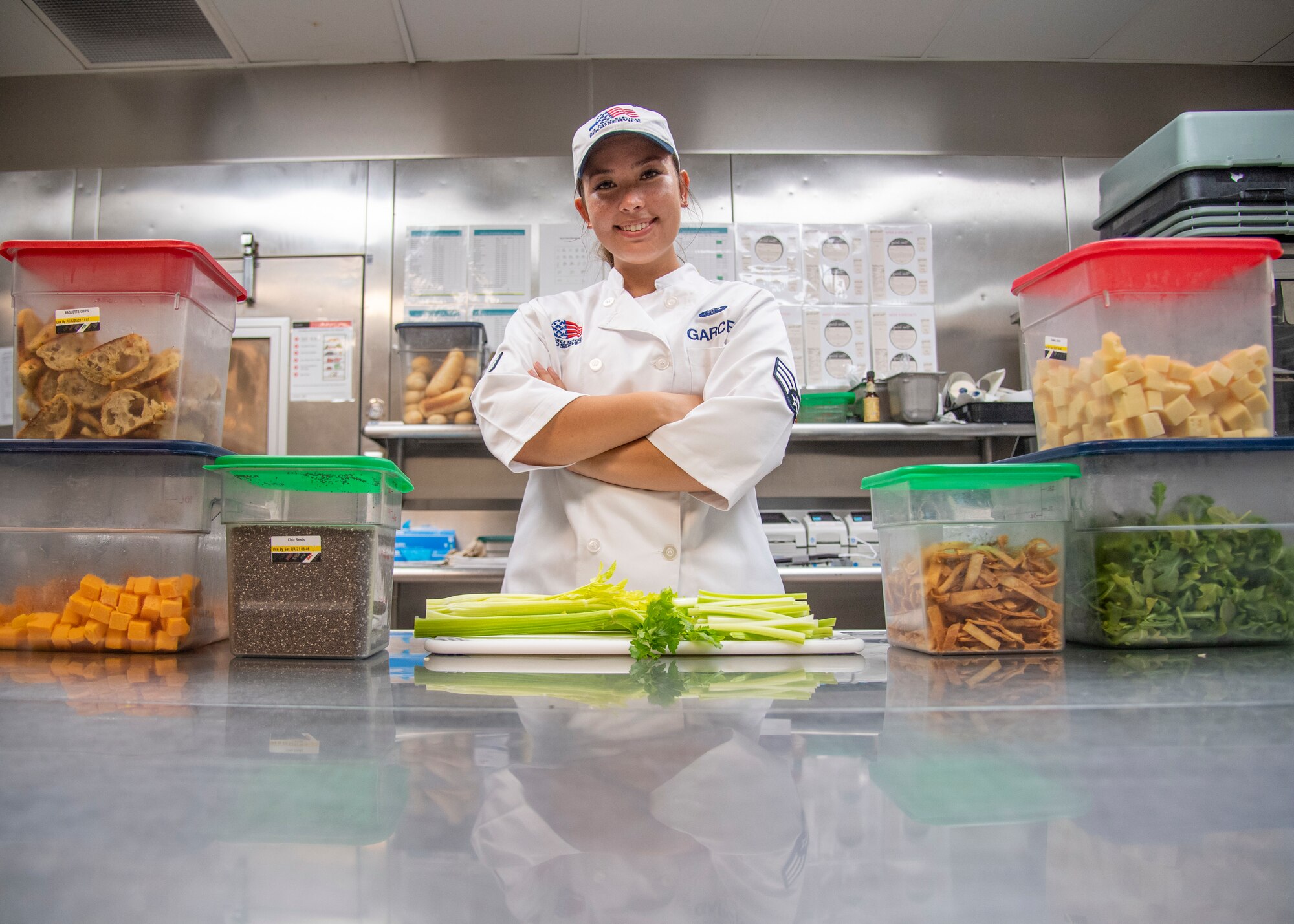 U.S. Air Force Senior Airman Haley Garces, 6th Force Support Squadron food services journeyman, poses for a photo at MacDill Air Force Base, Florida, June 15, 2021.