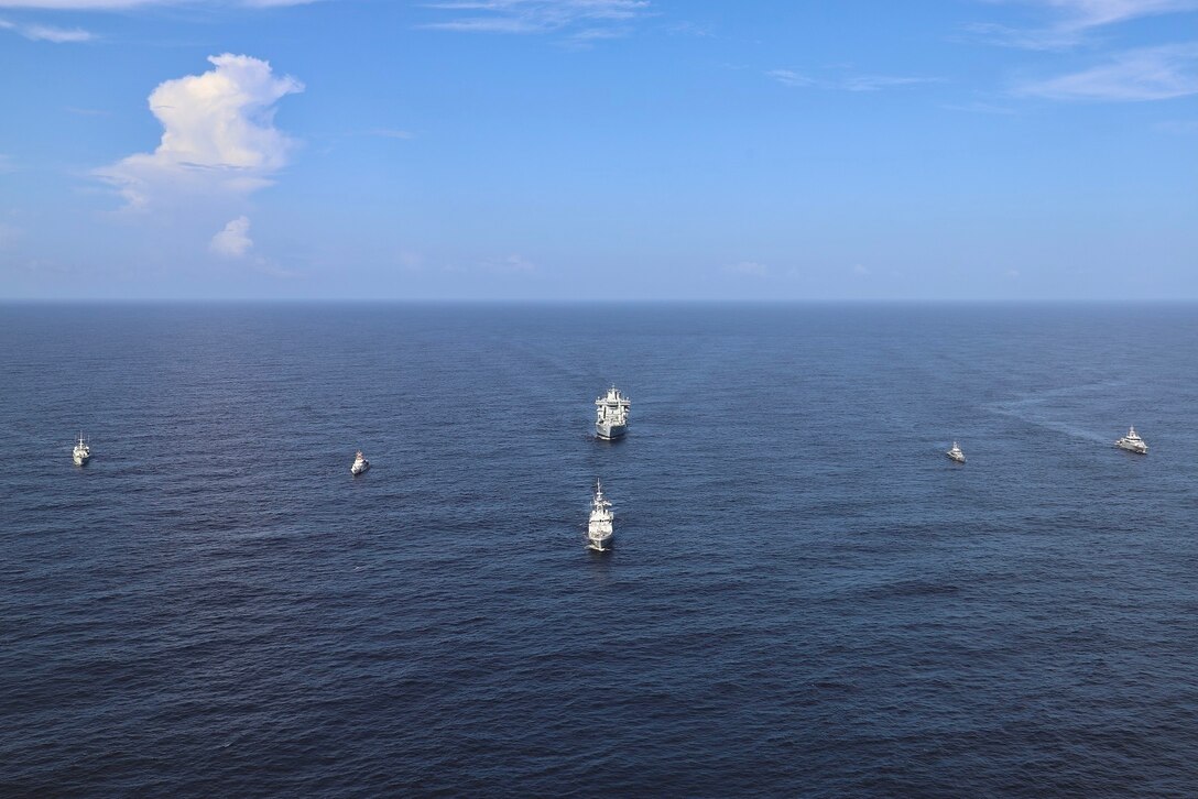 Multinational vessels participating in exercise Tradewinds 2021 conduct a photo exercise (PHOTEX) off the coast of Guyana June 18 2021.