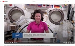 Astronaut Megan McArthur gives a pep talk in a video from the International Space Station to students participating in the 16th International Submarine Races in June 2021. The ISR is being held virtually due to concerns stemming from the COVID-19 pandemic. McArthur is currently serving as Pilot of the NASA SpaceX Crew-2 mission to the ISS, which launched on April 23, 2021. She had participated in the submarine races as a college student, and credits the experience for her decision to pursue becoming an astronaut.
