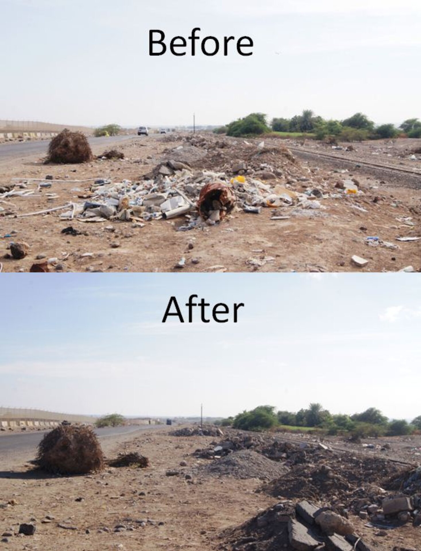 Two groups started at opposite ends of the road, cleaning up debris and trash, working throughout the day.