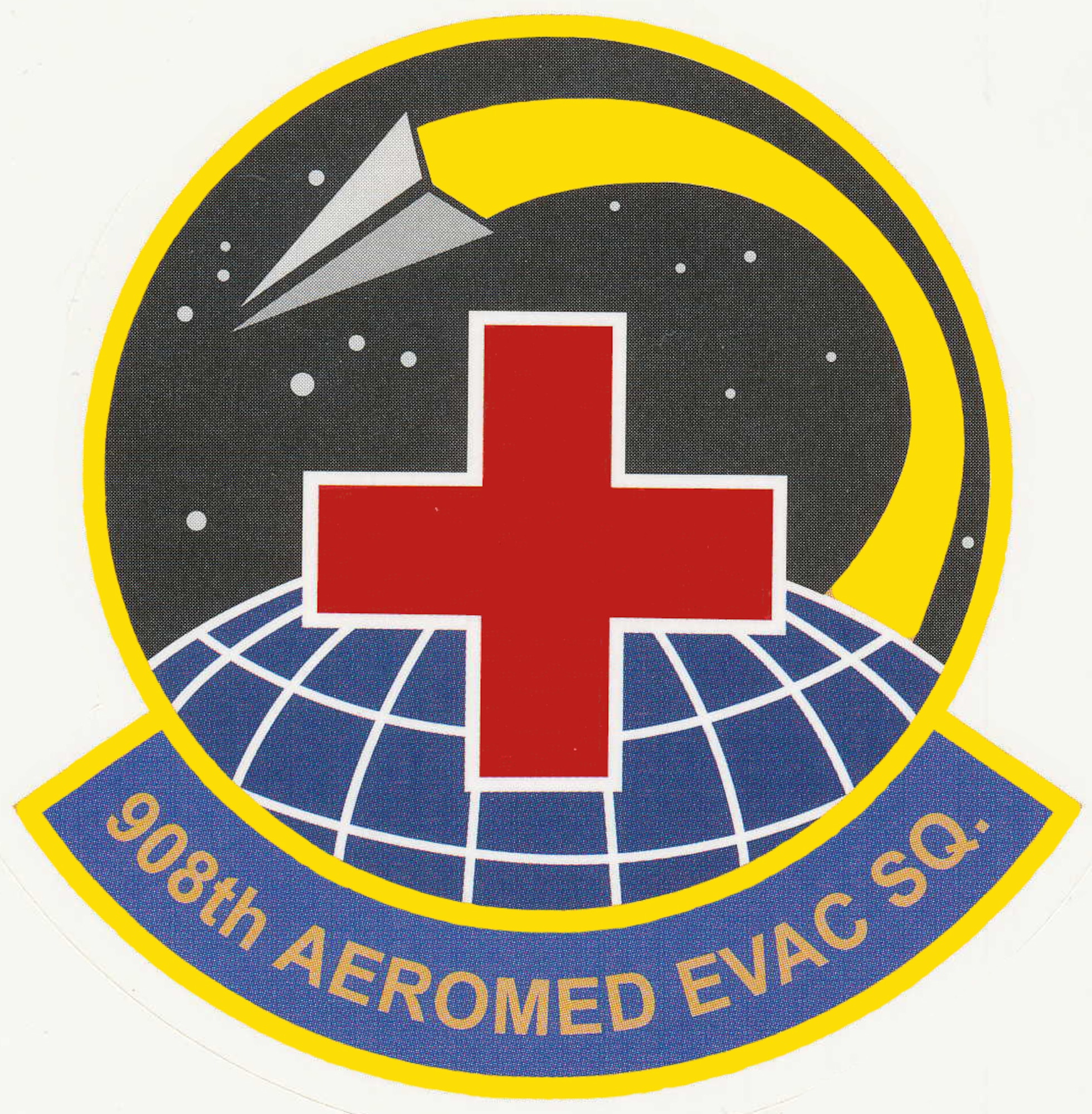 908th AES Patch, a globe, red cross and an aircraft