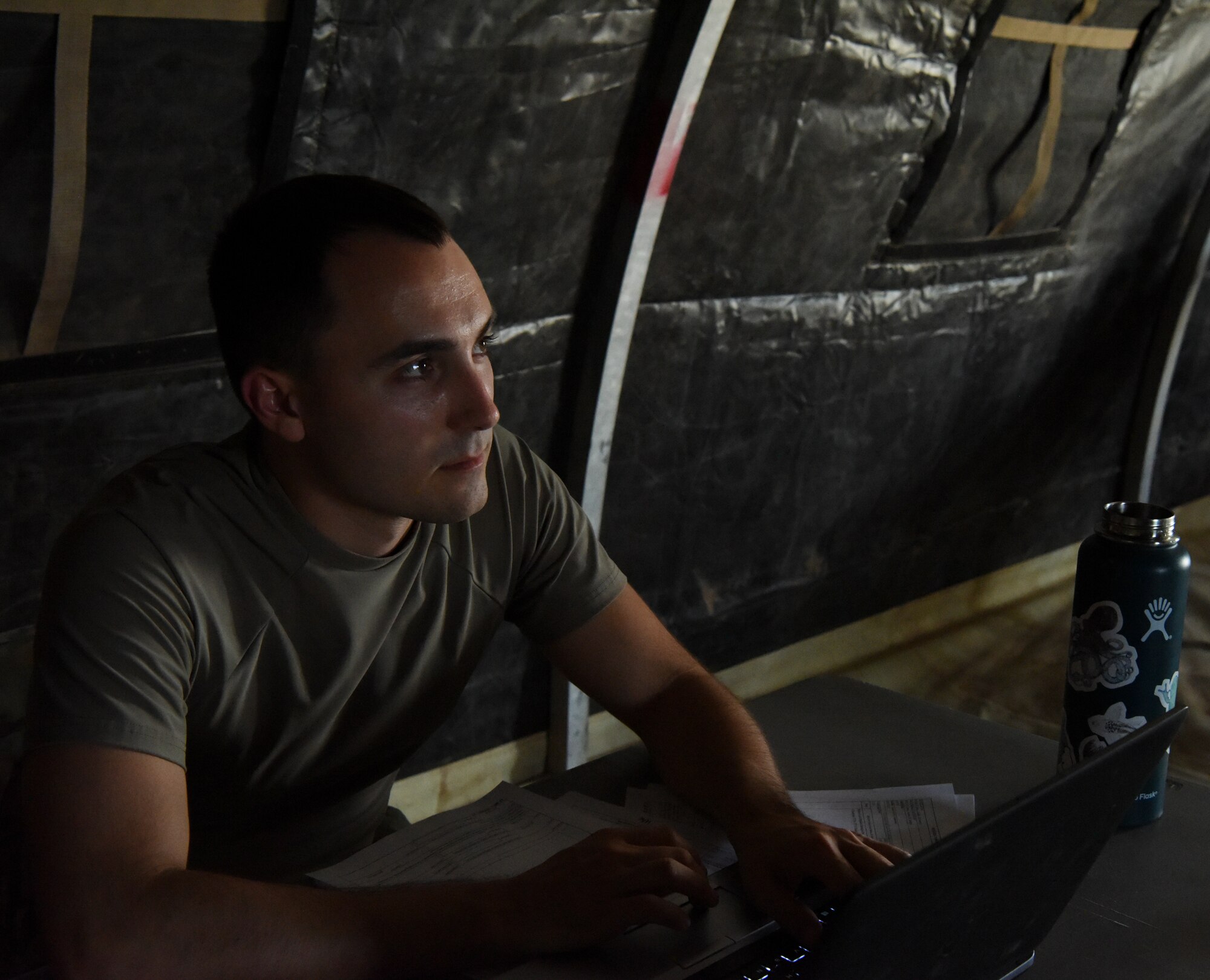 Second Lt. Lance Schricke, 56th Contracting Squadron contracting specialist  , participates in a CONS training scenario June 9, 2021, at Luke Air Force Base, Arizona.