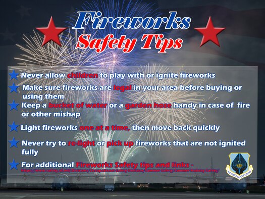 Planes on tarmac with fireworks in the background - Fireworks Safety Tips