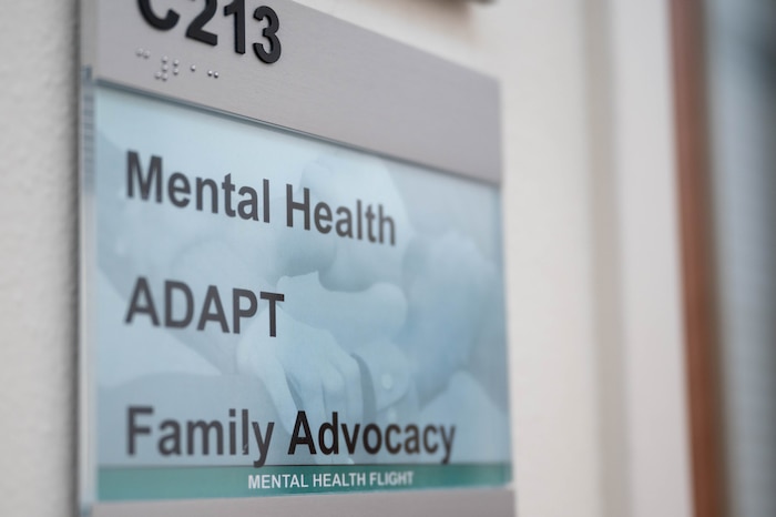 A room plaque for the 341st Operational Medical Readiness Squadron mental health flight is pictured inside the base clinic June 23, 2021, at Malmstrom Air Force Base Mont.