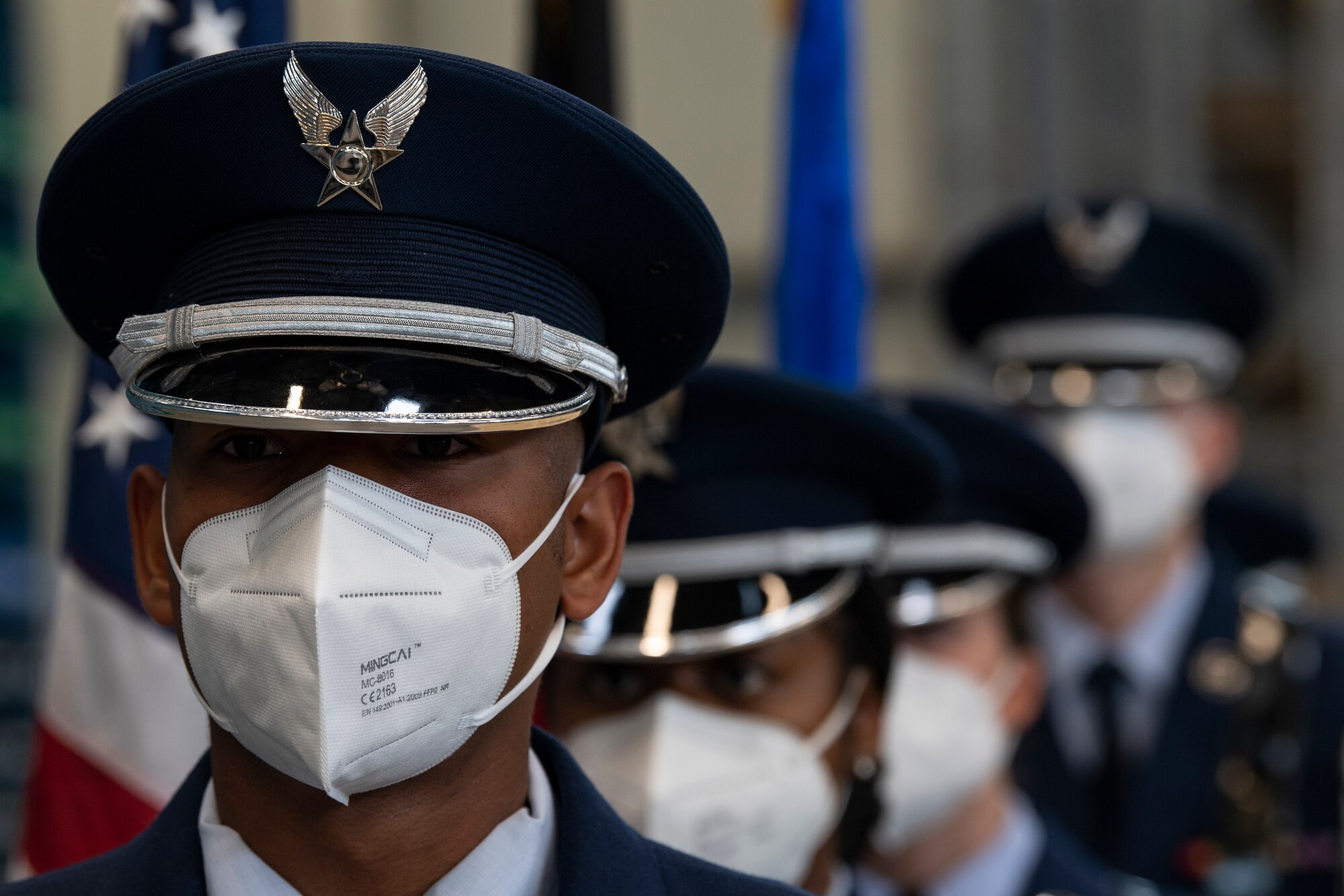 U.S. Air Force members of the Spangdahlem Honor Guard ready themselves for the presentation of the colors for the 52nd Logistics Readiness Squadron change of command ceremony.