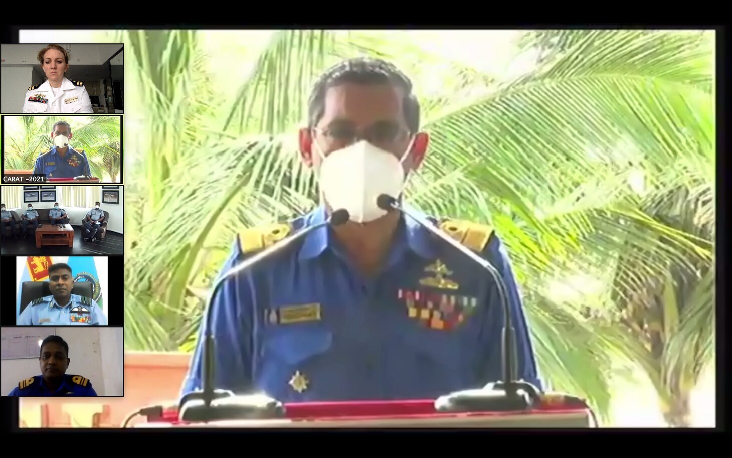 Rear Adm. YN Jayarathna, deputy chief of staff of Sri Lanka Navy, delivers remarks during the opening ceremony for Cooperation Afloat and Readiness at Sea Training (CARAT) Sri Lanka. In its 27th year, the CARAT series is comprised of multinational exercises, designed to enhance U.S. and partner navies’ abilities to operate together in response to traditional and non-traditional maritime security challenges in the Indo-Pacific region.