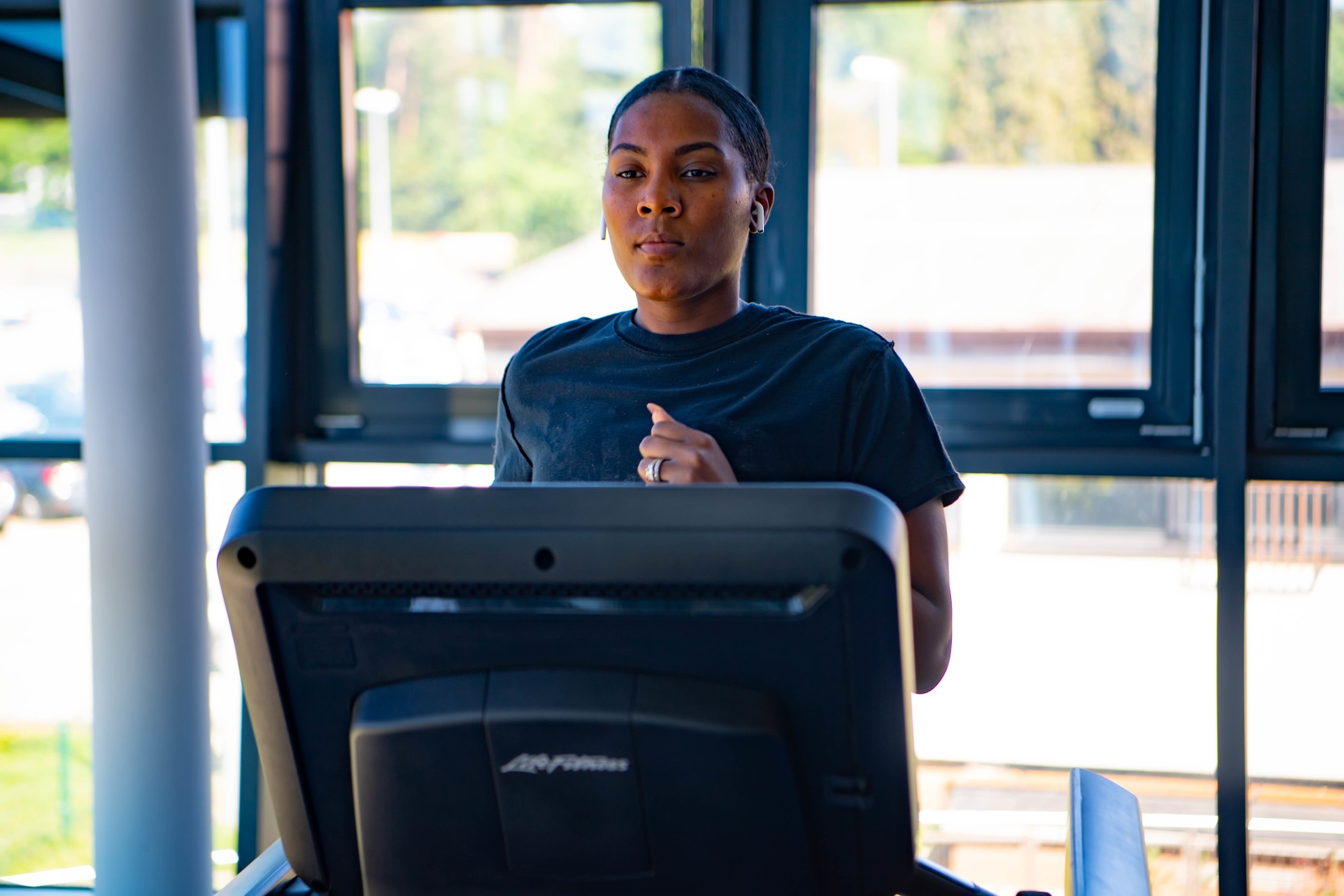 Airman runs at the Southside Fitness Center.