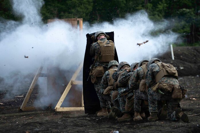 U.S. Marines with 2nd Battalion, 2nd Marines, conduct a demolition range during Fuji Viper 21.4 at Combined Arms Training Center, Camp Fuji, Japan, June 21, 2021. During this exercise, Marines honed tactics, techniques, and procedures to support expeditionary advanced base operations at the platoon and company level. 2/2 is forward-deployed in the Indo-Pacific under 4th Marines, 3rd Marine Division.