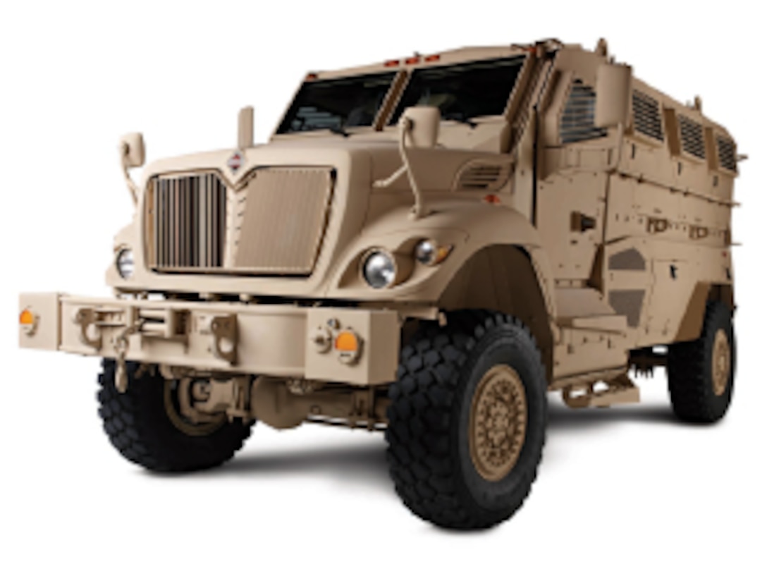 MaxxPro MRAP from a front angle atop a plain white background.