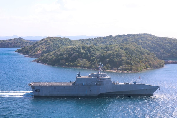 USS Charleston (LCS 18) arrives in Trincomalee, Sri Lanka, for a contactless port visit ahead of Cooperation Afloat and Readiness at Sea Training (CARAT) Sri Lanka.
