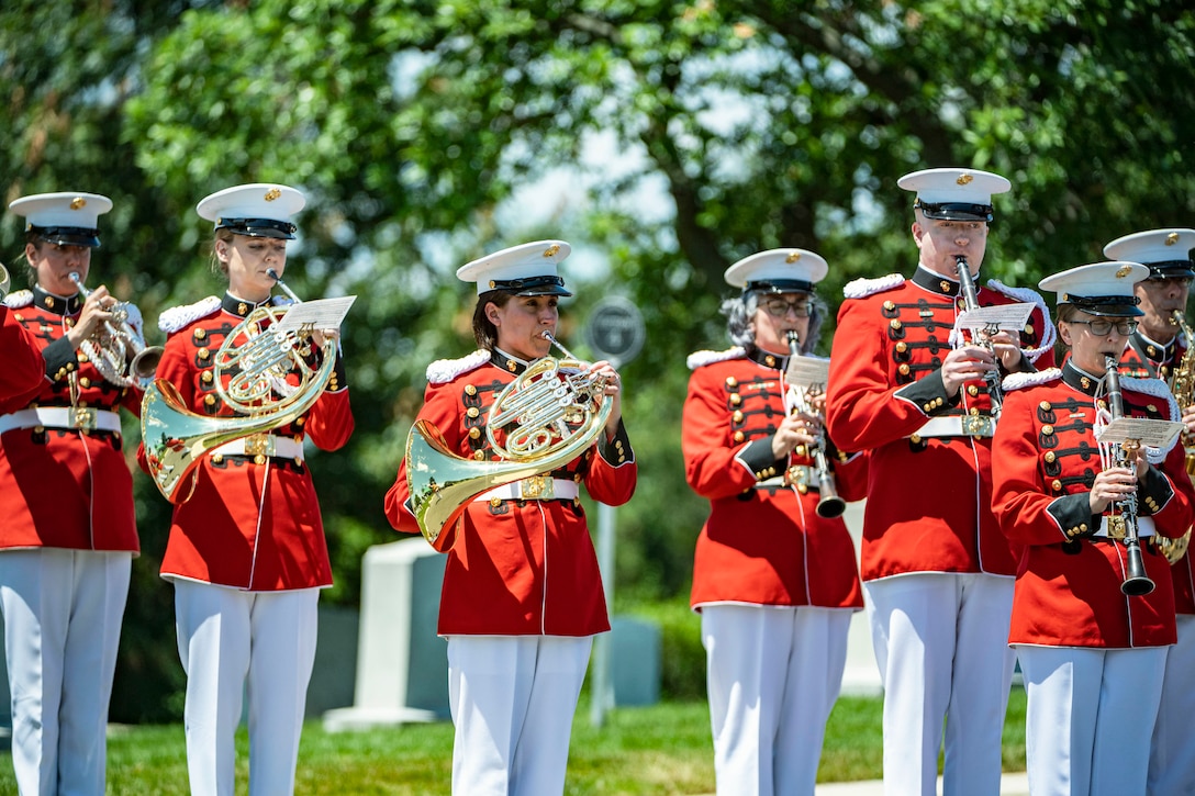 A band performs at a cemetery.