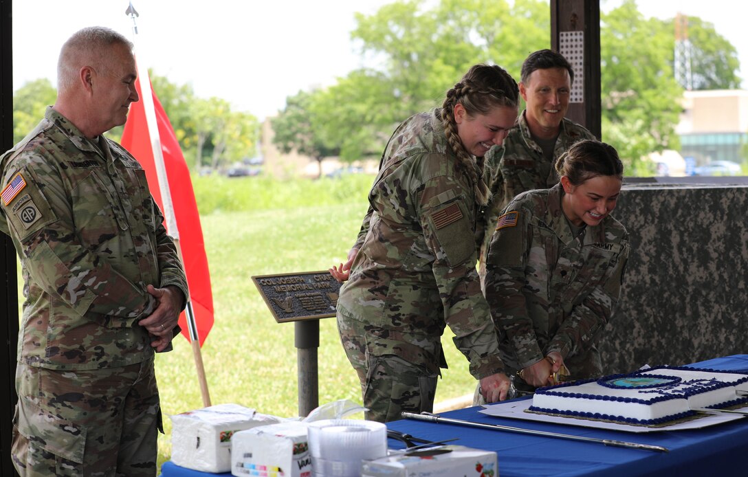 During the ceremony, there was a ceremonial cake cutting where the two senior members of the Air Guard and Army Guard helped cut the cake with the two lowest ranking members in attendance of each branch.
