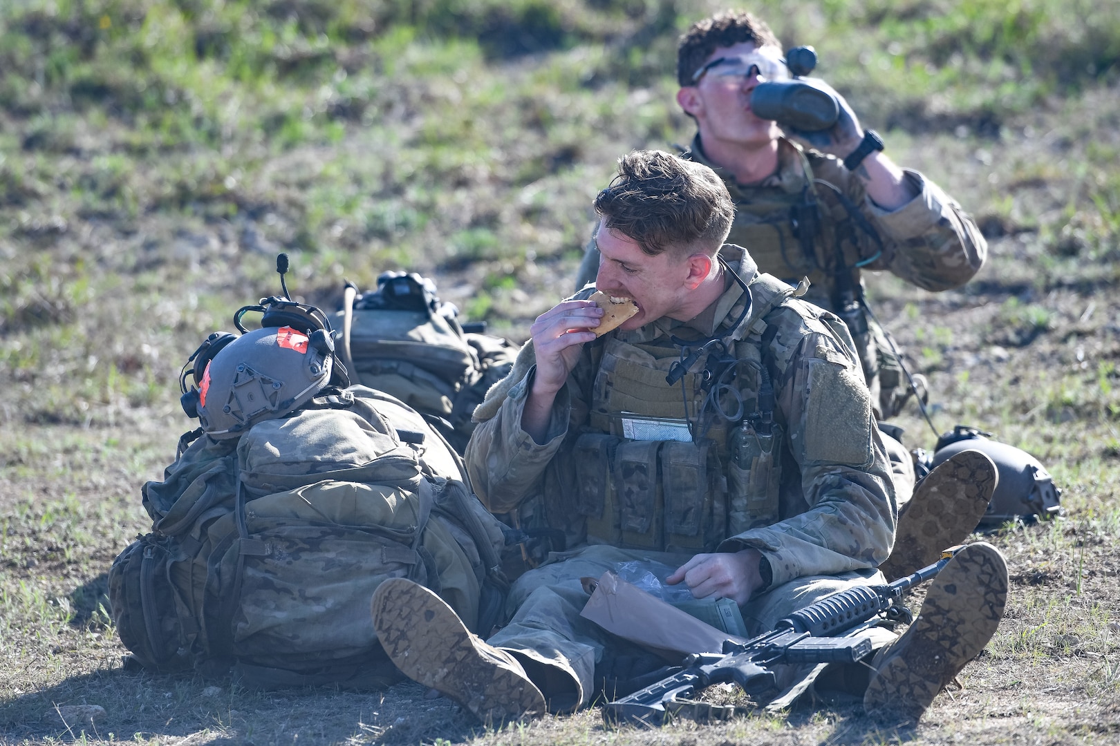 Training students eating lunch.