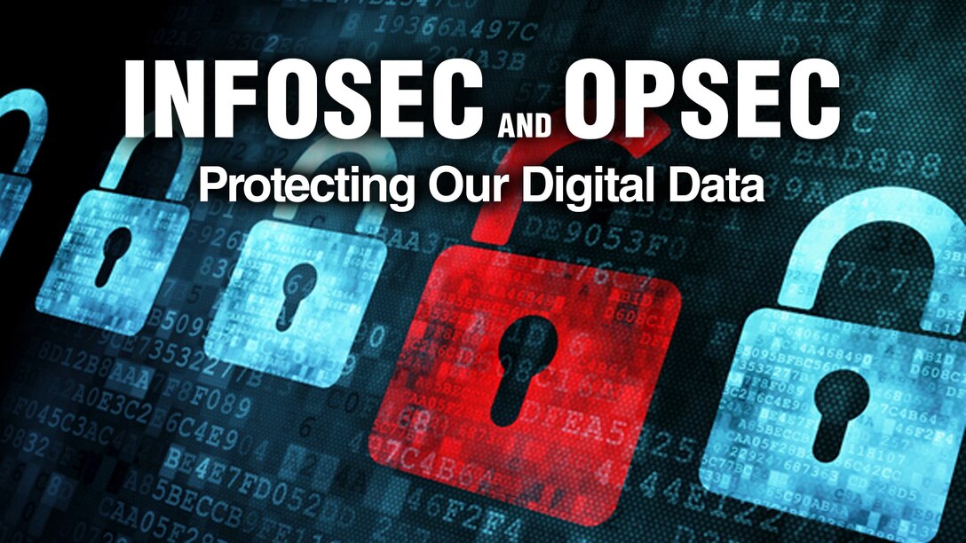 Graphic with words "INFOSEC and OPSEC Protecting Our Digital Data"