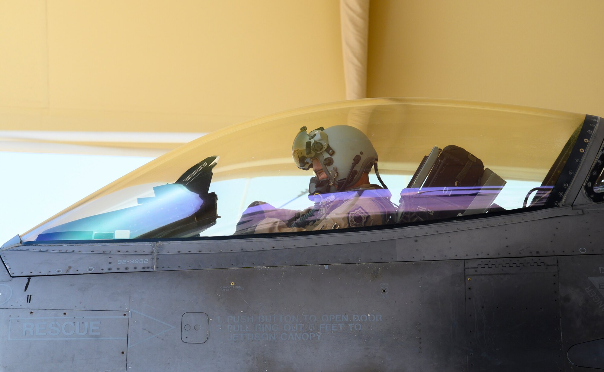 U.S. Air Force Brig. Gen. Robert Davis, 378th Air Expeditionary Wing commander, prepares for his flight on a U.S. Air Force F-16 Fighting Falcon, Prince Sultan Air Base, Kingdom of Saudi Arabia, June 20, 2021. Davis, a trained fighter pilot, flew a sortie with the 157th “Swamp Fox” Expeditionary Fighter Squadron, currently deployed to PSAB to bolster defensive capabilities against potential threats in the region. (U.S. Air Force photo by Senior Airman Samuel Earick)