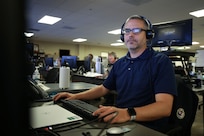 JOINT BASE LANGLEY-EUSTIS, Va. (June 24, 2021) Chris Sabo, a geographic information system technician assigned to Joint Task Force Civil Support, listens to hurricane and all-hazards contingency operations training  during Exercise Lightning Response on Fort Eustis, Virginia, June 24, 2021.