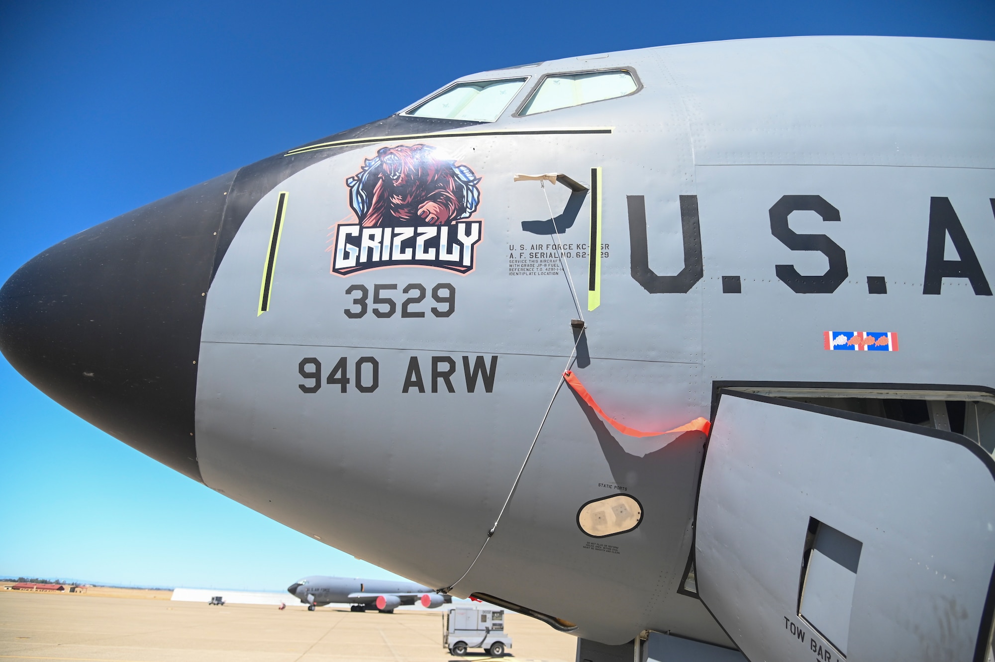 The “Grizzly” artwork is displayed on one of eight KC-135 Stratotankers belonging to the 940th Air Refueling Wing June 13, 2021, at Beale Air Force Base, California.