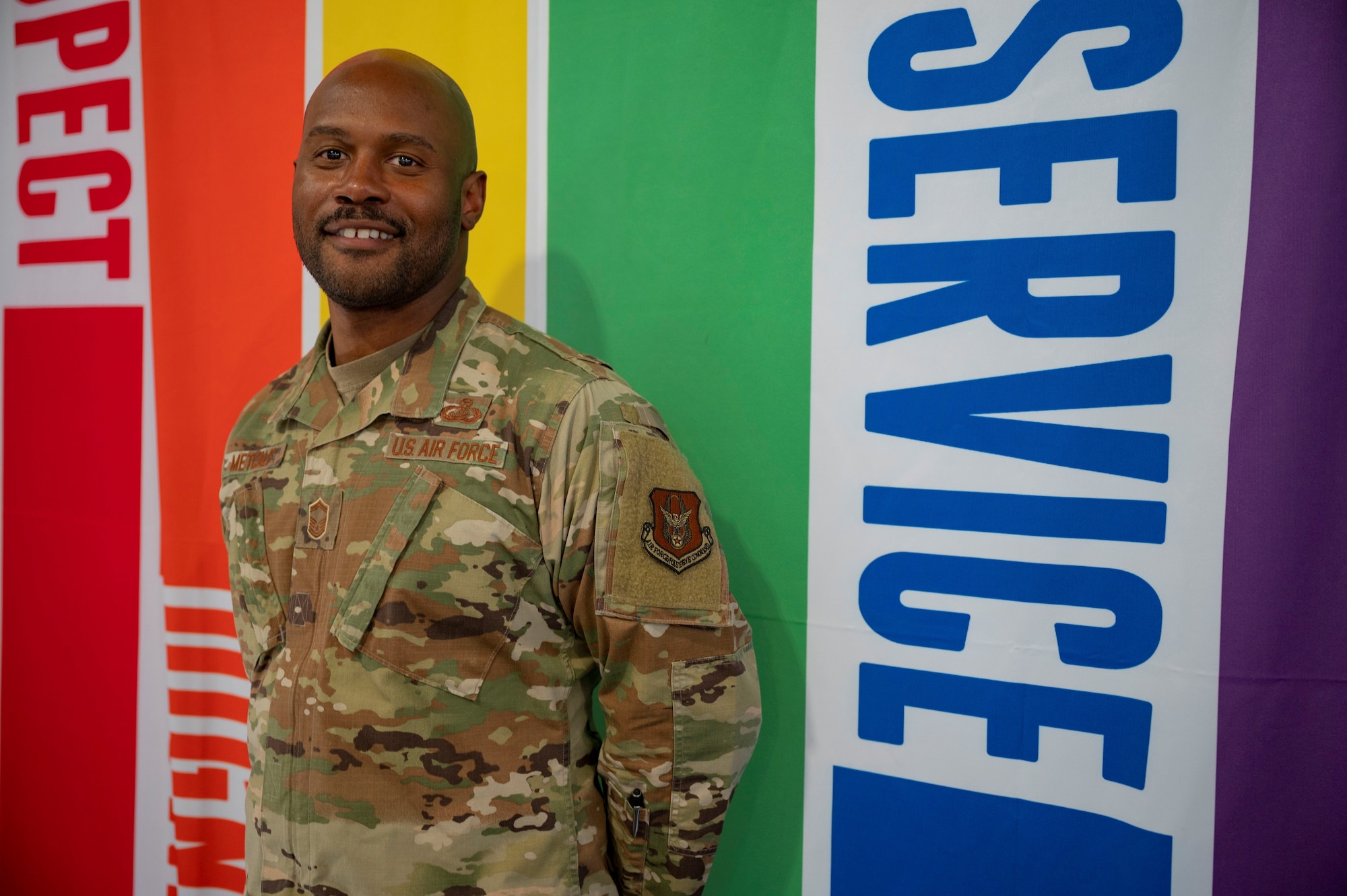Senior Master Sgt. Ashley Metcalf, 926th Force Support Squadron, sustainment services flight chief, during a LGBT+ Panel event for Pride Month, June 23, at Nellis Air Force Base, Nevada.