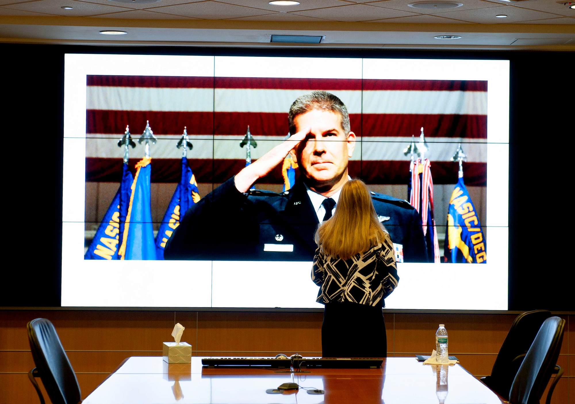 National Air and Space Intelligence Center leadership memorialized Brigadier General D. Scott George with the dedication of a conference room bearing his name at Wright-Patterson Air Force Base, Ohio, May 21, 2021. George, who passed away June 28, 2020, served as the NASIC commander from June 2008 to June 2010 and retired from service as the Deputy Director of the National Security Agency after nearly 30 years of distinguished and devoted service to his country. (U.S. Air Force photo by Senior Airman Caleb House)