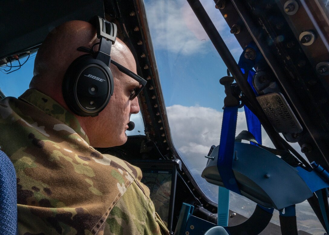 Capt. Dustin Suire, 9th Airlift Squadron pilot, flies a Dover Air Force Base C-5M Super Galaxy on a routine training flight over California, June 5, 2021. During a Major Command Service Tail Trainer, pilots and flight engineers were able to fly over the West Coast using visual flight rules. This requires crew members to use ground references to fly, exercising different skill sets not often used in day-to-day operations. (U.S. Air Force photo by Senior Airman Faith Schaefer)