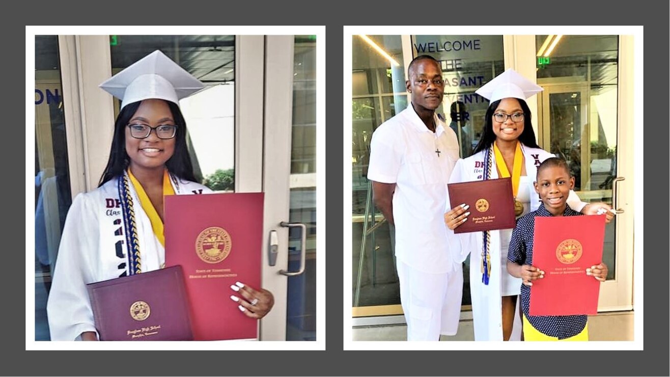 IN THE PHOTOS, Erika Wallace, M/V Mississippi Machinery Mechanic Ervin Wallace's daughter, at her recent high school graduation ceremony. Not only did she graduate from the Public School, Fredrick Douglas High School, on time, but she graduated as the senior class valedictorian with an astounding 4.4 GPA. Congratulations to both father and daughter for achieving this major accomplishment.