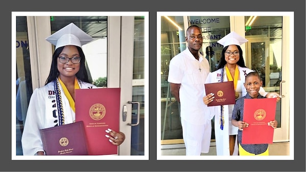 IN THE PHOTOS, Erika Wallace, M/V Mississippi Machinery Mechanic Ervin Wallace's daughter, at her recent high school graduation ceremony. Not only did she graduate from the Public School, Fredrick Douglas High School, on time, but she graduated as the senior class valedictorian with an astounding 4.4 GPA. Congratulations to both father and daughter for achieving this major accomplishment.