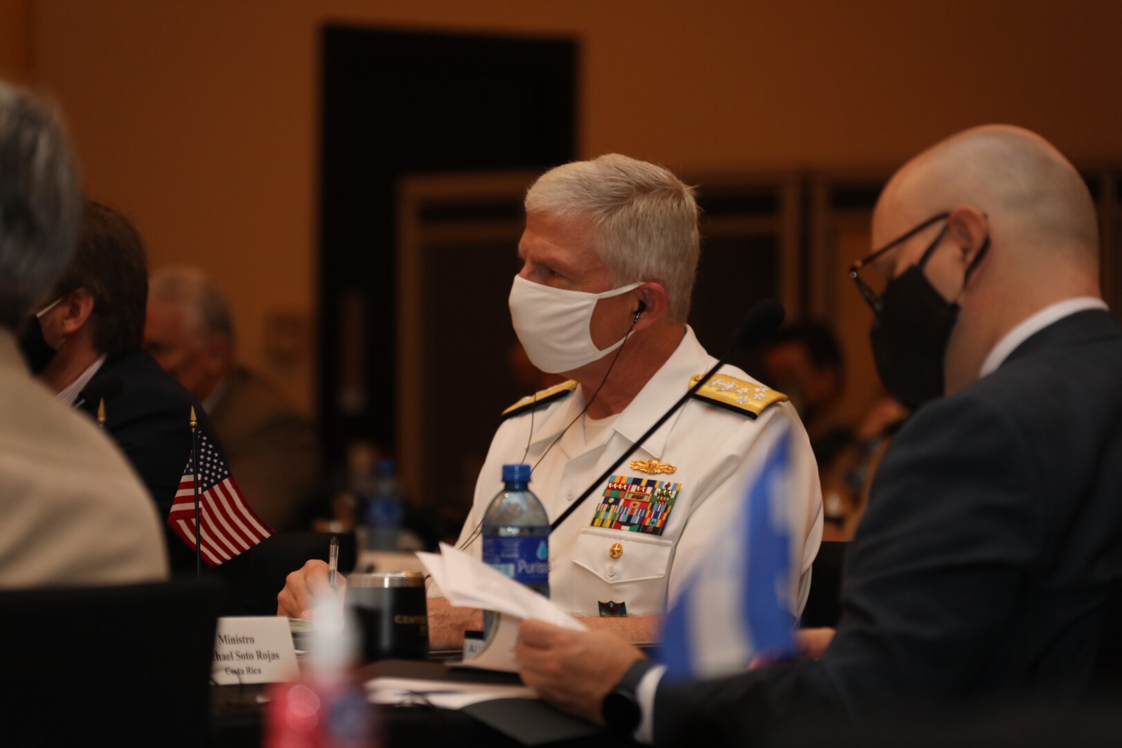 Navy Adm. Craig Faller, commander of U.S. Southern Command, listens to discussions during the Central American Security Conference.