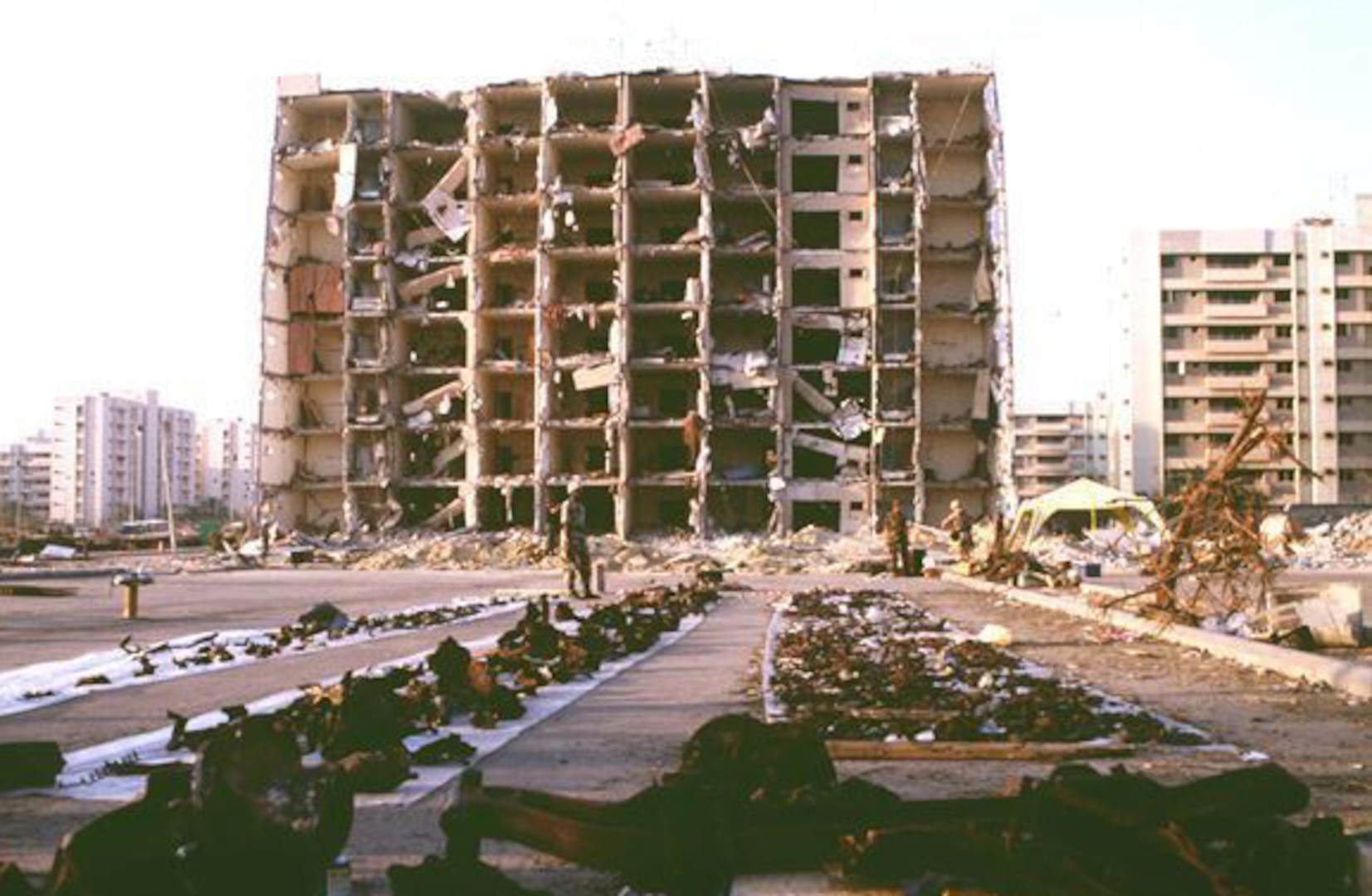 Terrorist attacked the Khobar Towers housing complex June 25, 1996, using a vehicle-borne improvised explosive device. The attacked killed 19 people, including many U.S. military members, and injured countless others.