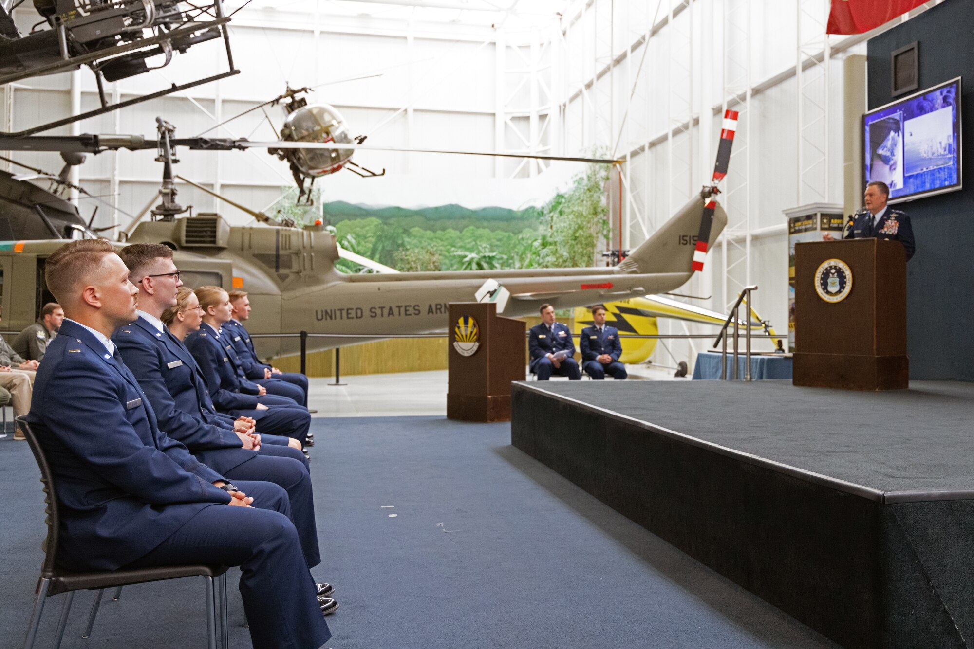 Seven officers received their pilot’s wings June 22, 2021, at Fort Rucker, Alabama, becoming the first Air Force officers to earn their wings from a helicopter-only syllabus since 1993. Helicopter Training Next (HTN) is one Air Education and Training Command initiative of the Pilot Training Transformation effort and was developed to create quality pilots, while increasing the Air Force’s overall pilot production. The HTN graduates began their training August 2020 as part of a small group tryout who went directly to Fort Rucker for TH-1 training. (U.S. Army photo by Lt. Col. Andy Thaggard)