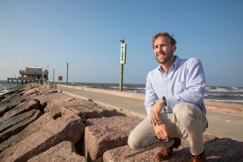 Andrew Cook, an operations manager at the U.S. Army Corps of Engineers’ (USACE) Galveston District, surveys the future site of a nourishment project on Babe's Beach in Galveston, Texas, June 7, 2021. To support this project, USACE is placing the dredged material from its required dredging in Galveston's ship channel to replenish Babe's Beach. The Galveston Park Board of Trustees, the City of Galveston, the Texas General Land Office, and USACE are partnering on Babe's Beach in an ongoing effort to maintain and protect Galveston's beaches at no additional cost to residents.