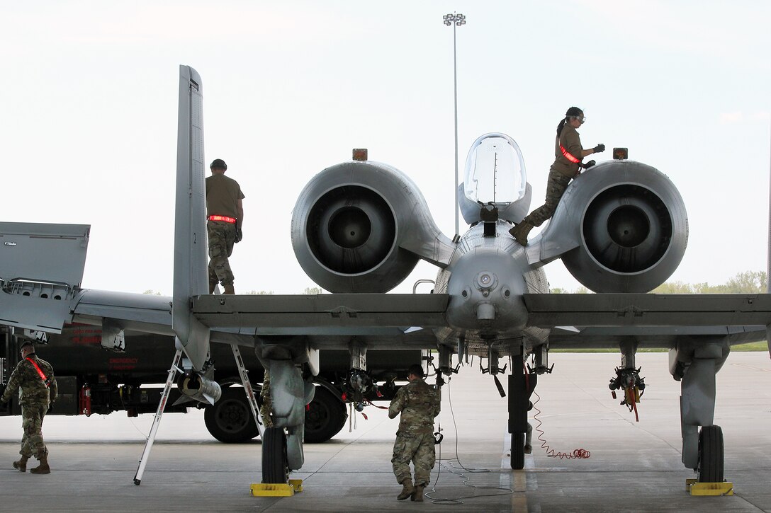 Airmen from the 127th Maintenance Squadron engage in a variety of tasks to recover an A-10 Thunderbolt II from a flight and prep it for the next mission at Selfridge Air National Guard Base, Mich., May 16, 2021. The A-10 is one of two aircraft operated by the Michigan Air National Guard at Selfridge. KC-135 Stratotankers are also assigned to the base.