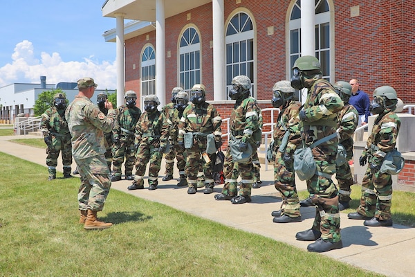 SELFRIDGE AIR NATIONAL GUARD BASE, Mich.-- Tech Sgt. William Kaufmann, from the 127th Civil Engineer Squadron's Emergency Management office, conducts training in chemical, biological, radiological, & nuclear safeguarding measures, here on June 9, 2021.

This hands-on training allows members to maintain readiness by learning ways to safely operate in contaminated environments. The ability to conduct war-fighting operations in threatening conditions gives Airmen a competitive edge in the fight. (U.S. Air National Guard photo by Staff Sgt. Drew Schumann)