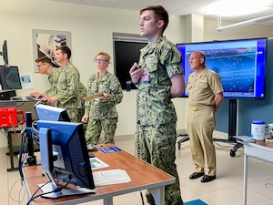 NEWPORT, R.I. (June 28, 2021) - Chief of Naval Operations (CNO) Adm. Mike Gilday visits with Sailors during a trip to Naval Station Newport, Rhode Island. (U.S. Navy photo by Cmdr. Nate Christensen/Released)