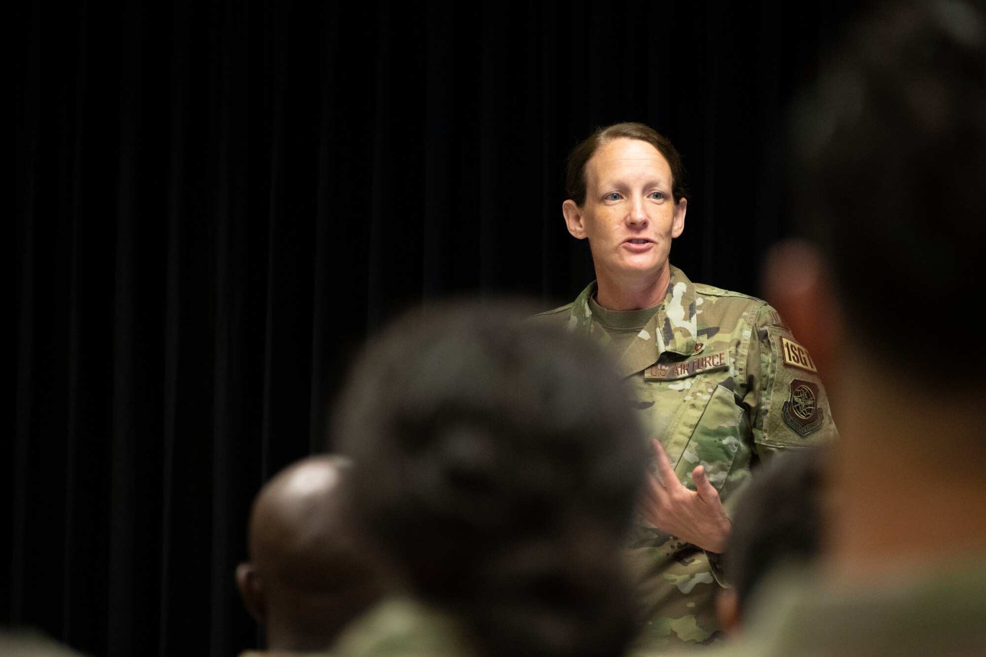 Chief Master Sgt. Daniels speaks to Airmen