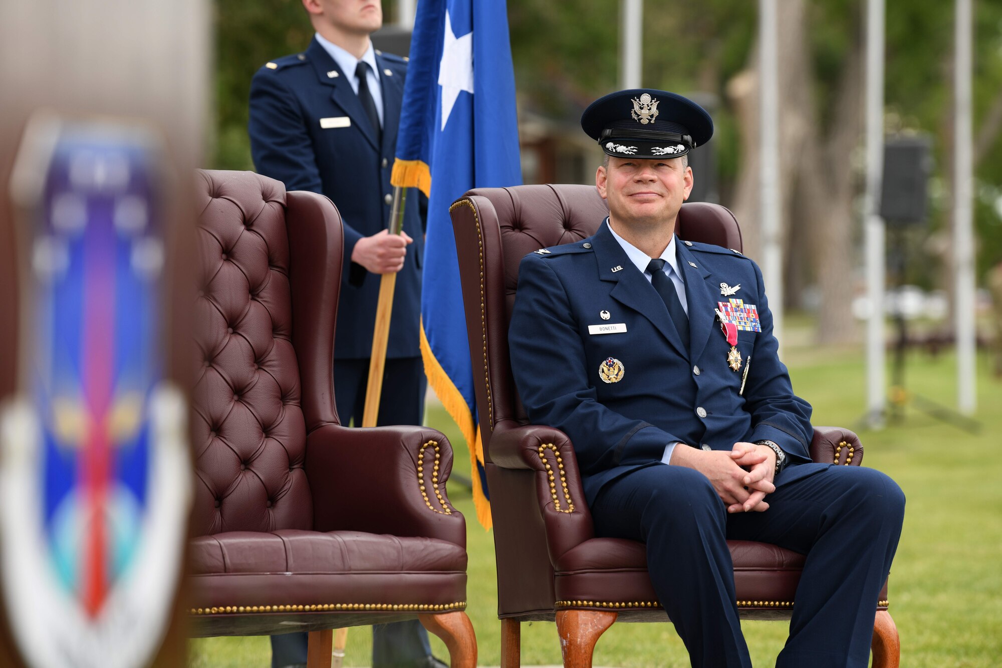 The ceremony signified the transition of command from Col. Peter Bonetti to Col. Catherine Barrington. (U.S. Air Force photo by Airman 1st Class Anthony Munoz)