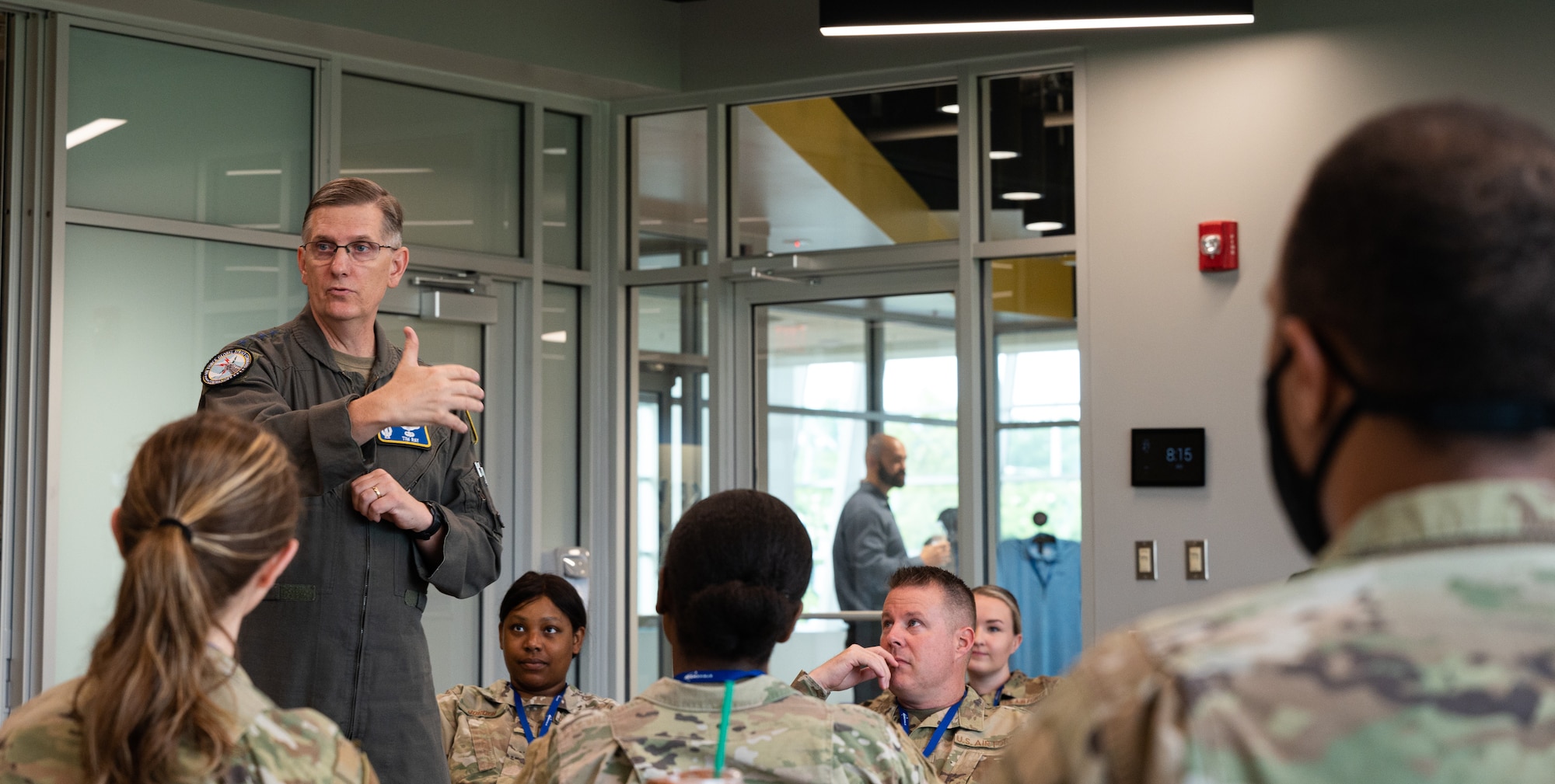 Gen. Timothy Ray, Air Force Global Strike Command commander, welcomes participants and gives introductory remarks during the AFGSC Peer Influencer Conference at the Cyber Innovation Center in Bossier City, Louisiana, June 21, 2021. Victim advocates and peer influencers from installations across AFGSC came together to share ideas and best practices to tackle sexual assault prevention and response. (U.S. Air Force photo by Airman 1st Class Jonathan E. Ramos)