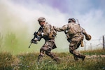 U.S. Army paratroopers assigned to 2nd Battalion, 503rd Infantry Regiment, 173rd Airborne Brigade, emplace brazier charge during exercise Rock Shock 2, in Grafenwoehr Training Area, August 12–13, 2019 (U.S. Army/Ryan Lucas)