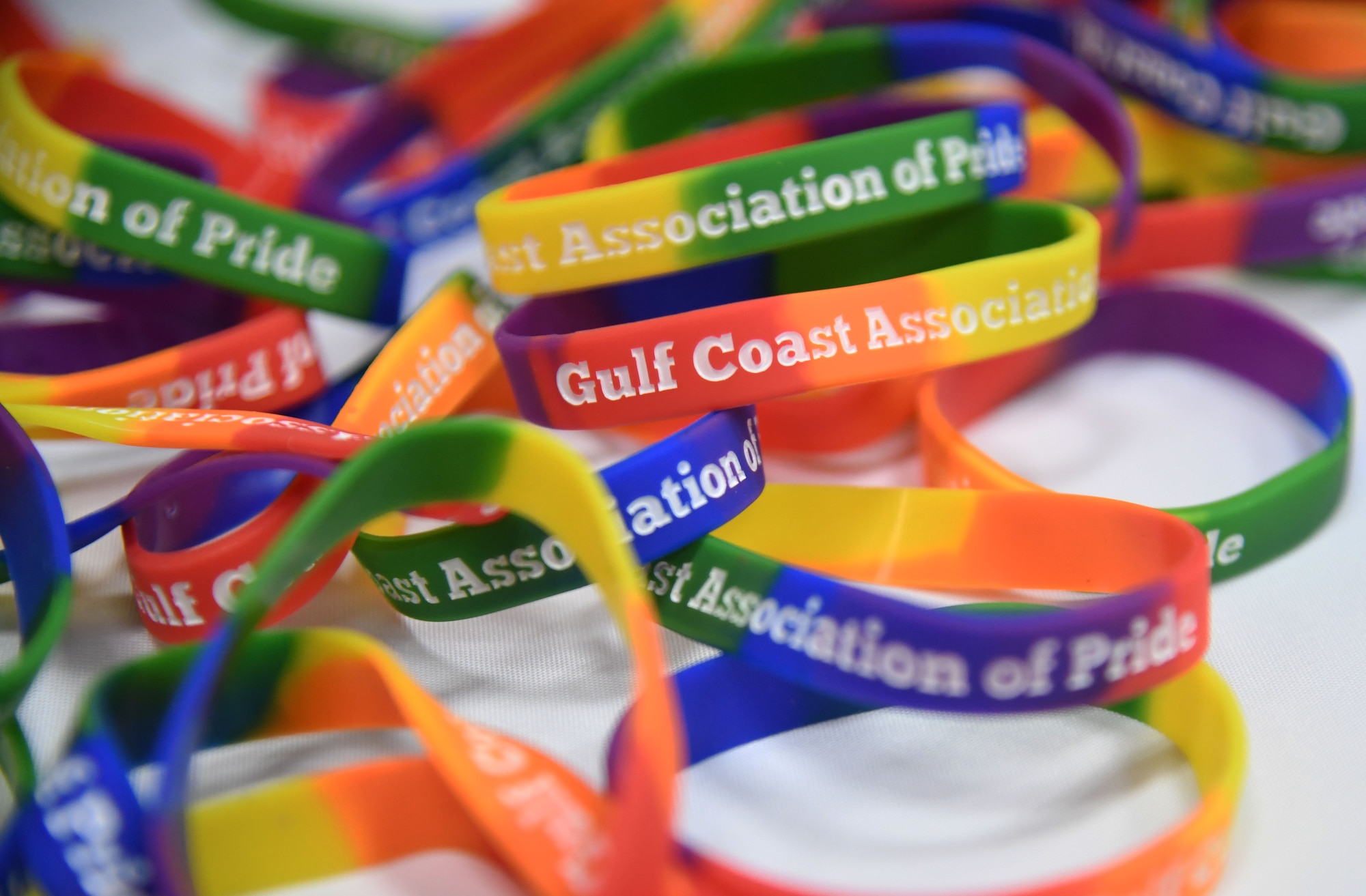 Bracelets are on display during the LGBTQ+ Informational Expo inside the Roberts Consolidated Aircraft Maintenance Facility at Keesler Air Force Base, Mississippi, June 25, 2021. Keesler celebrated Pride Month throughout June, with events such as a scavenger hunt, guest speaker and discussion panel. (U.S. Air Force photo by Kemberly Groue)