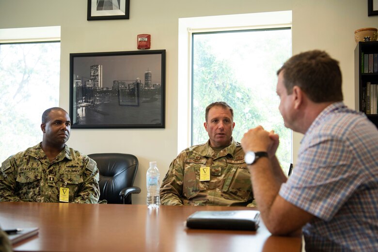U.S. Air Force Col. R Schmidt, 36th Contingency Response Group commander, and U.S. Navy Lt. Wesley Saavedra, senior military official security cooperation chief of U.S. Indo-Pacific Command, join the U.S. Ambassador of Palau, John Hennessey-Niland, during a key leader engagement in Palau, June 23, 2021. The primary objective of the visit was to build upon the partnerships between Andersen AFB and the government of Palau. (U.S. Air Force photo by Senior Airman Aubree Owens)