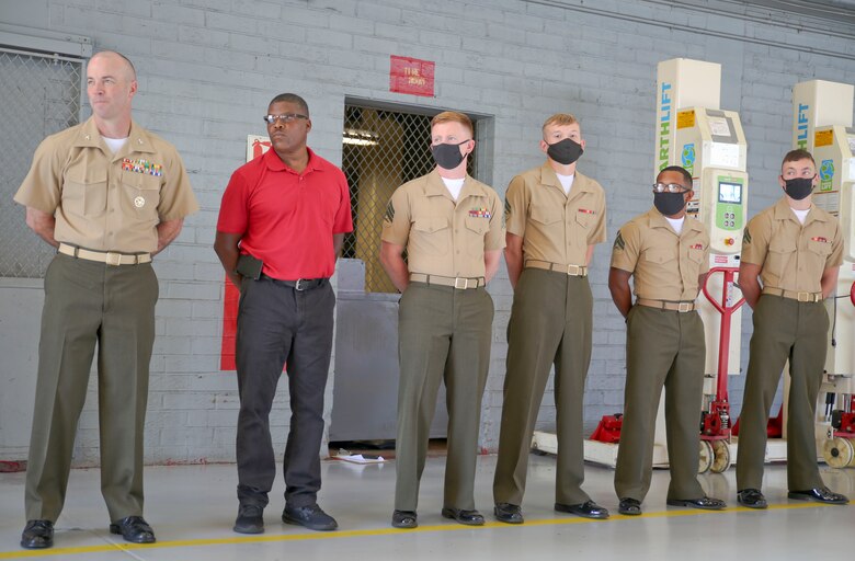 A new forklift simulator, complete with virtual reality goggles and a two-sided screen, allows for those in forklift training aboard Marine Corps Logistics Base Albany to see what they would see – and perform the same maneuvers – as if they were on a real forklift. Now in a dedicated space in the base’s Garrison Mobile Equipment branch, it provides a way to train forklift drivers with an added layer of safety. The ribbon was cut on the investment June 25. (U.S. Marine Corps photos by Jennifer Parks)