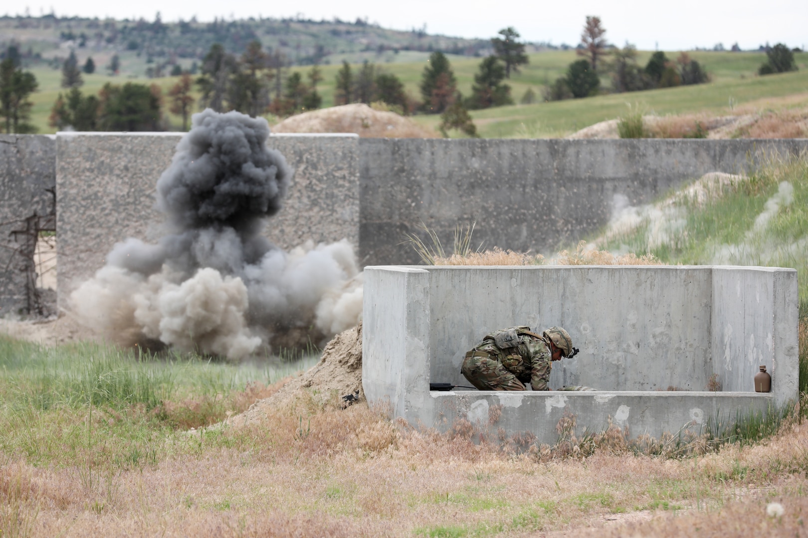 Soldiers with the 211th Engineer Company train on the grenade range during the Golden Coyote exercise in Guernsey, Wyo, June 19, 2021.
