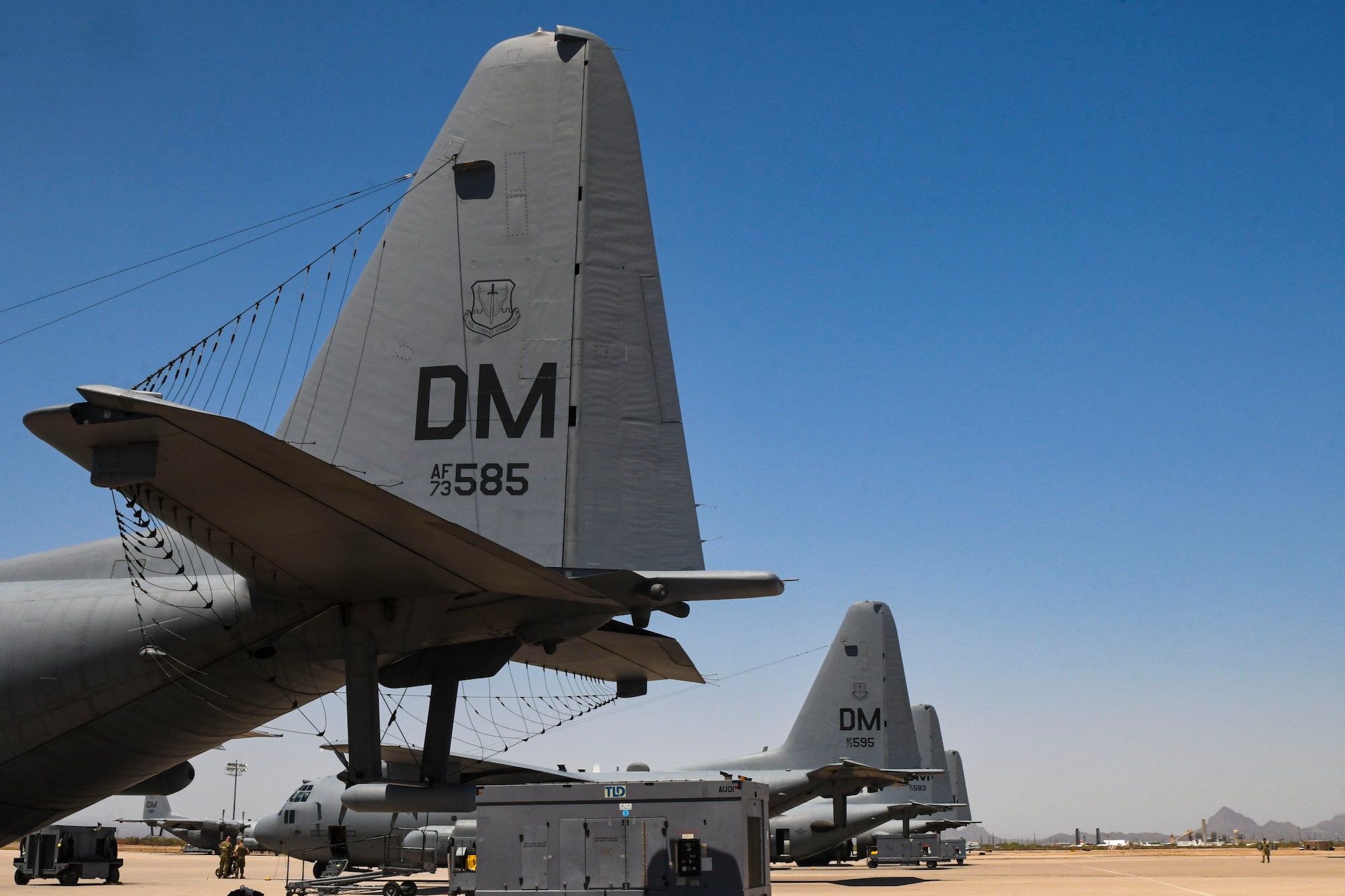 A photo of an aircraft's tail